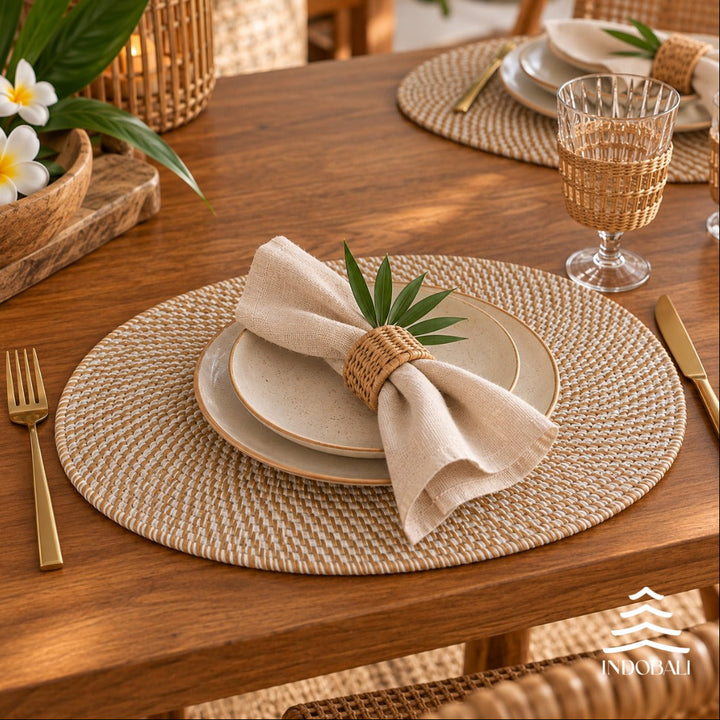 Sousplat Oval - Branco Rattan