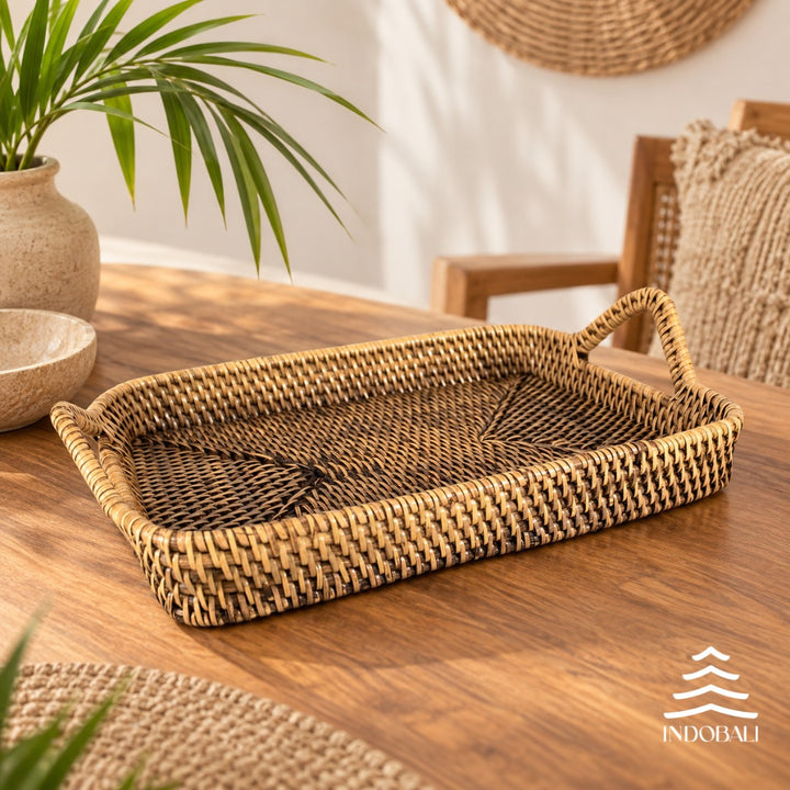 Bandeja de Rattan com alça