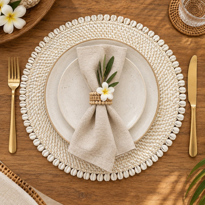 Sousplat Redondo com Búzios - Branco Rattan