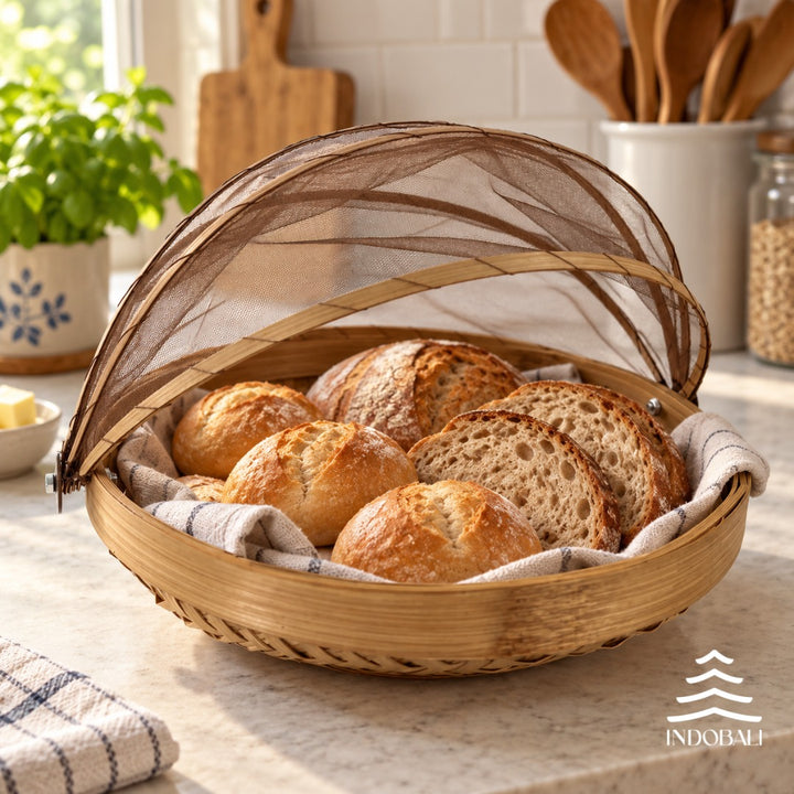 Fruteira Cesta de Pão em Bambu com Tela