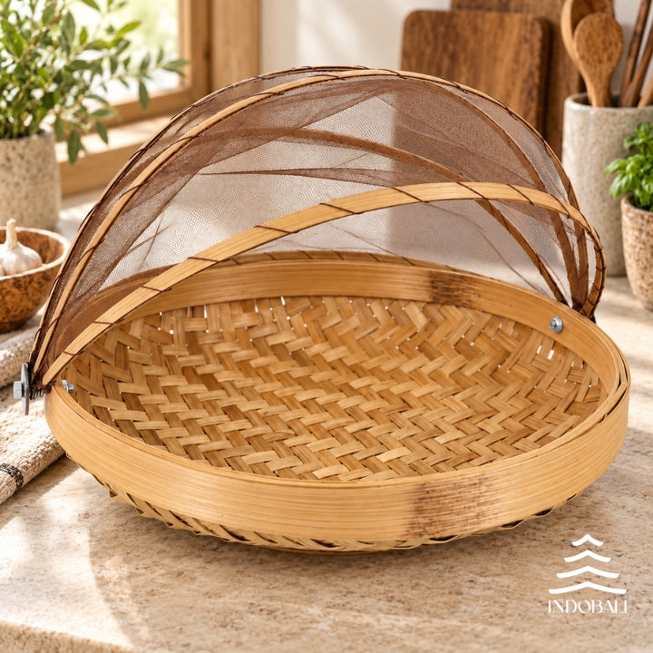 Fruteira Cesta de Pão em Bambu com Tela