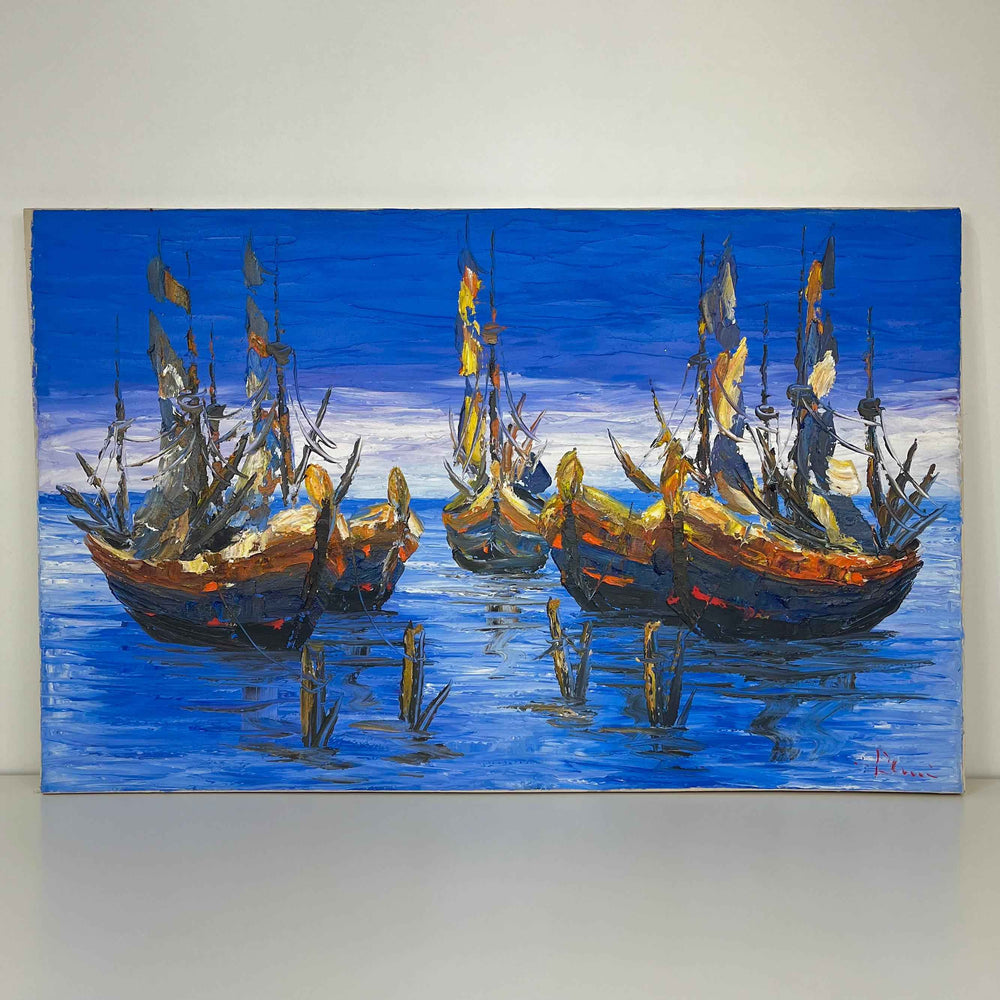 Quadro Balines Pintura em Tela - Naútico Azul 135x85 cm
