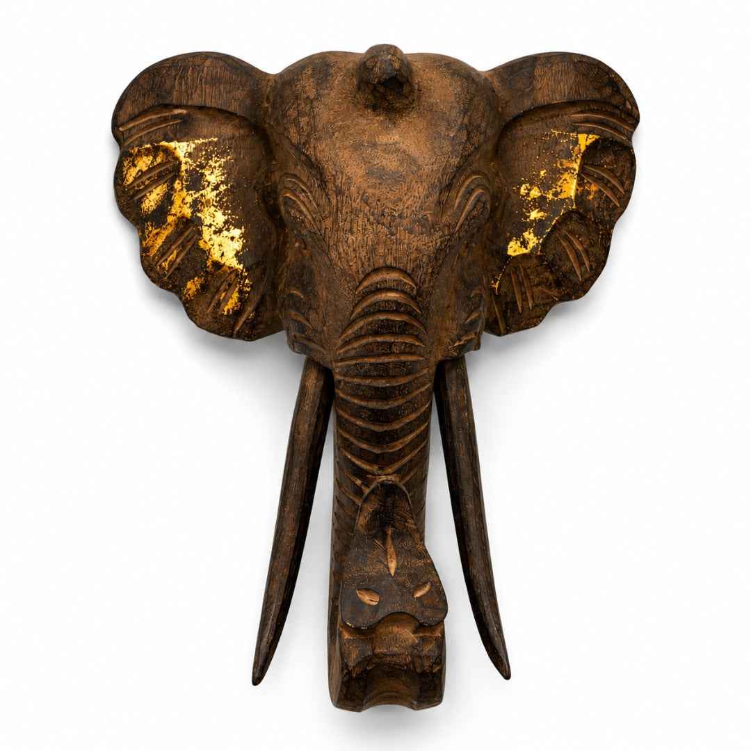 Cabeça de Elefante Parede - Marrom com Dourado