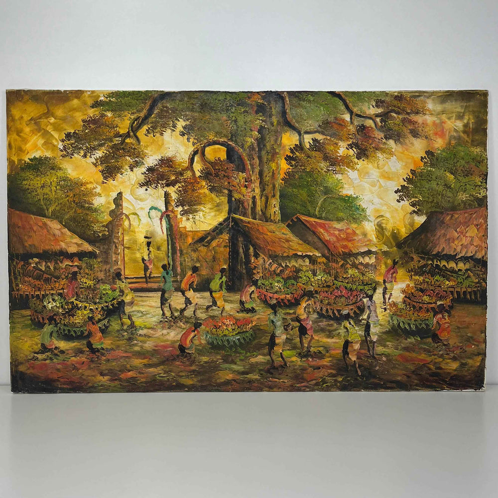 Quadro Balines Pintura em Tela - Vila Céu Amarelo 135x85 cm