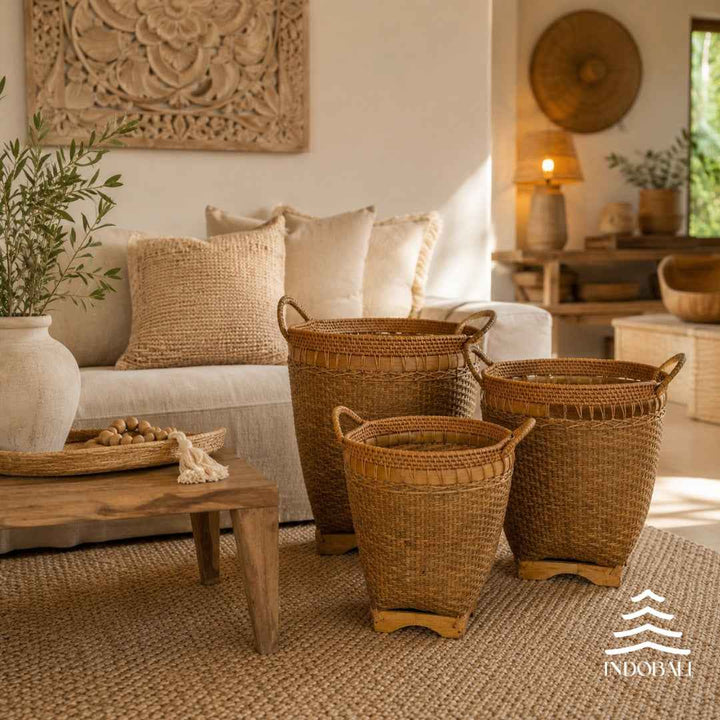 Cesta de Rattan com Bambu - Natural