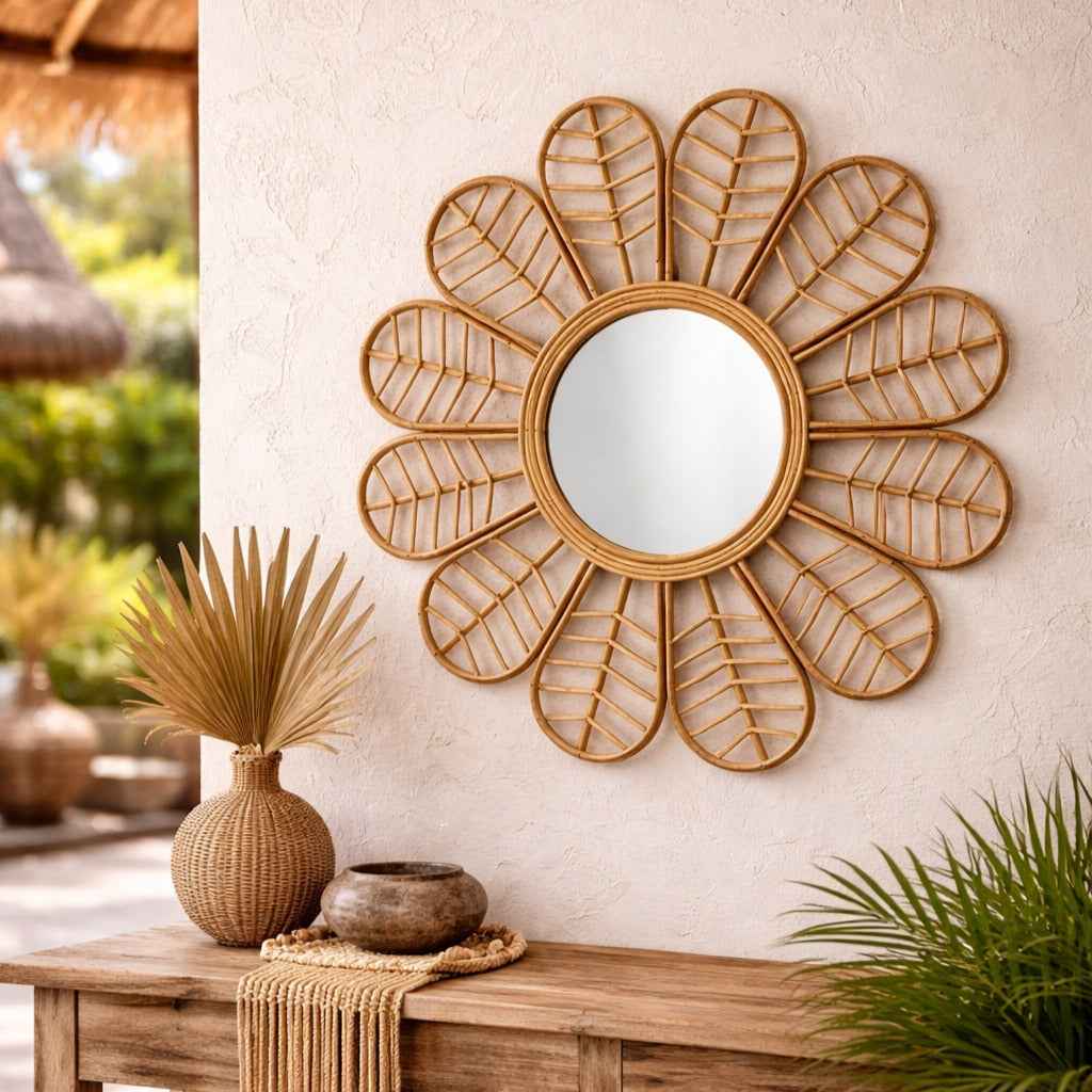 Espelho Flor em Rattan