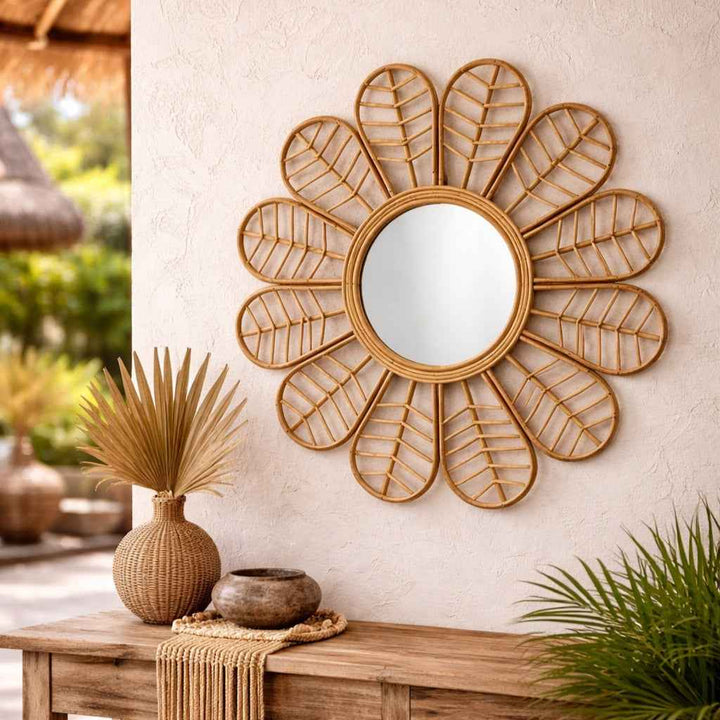 Espelho Flor em Rattan