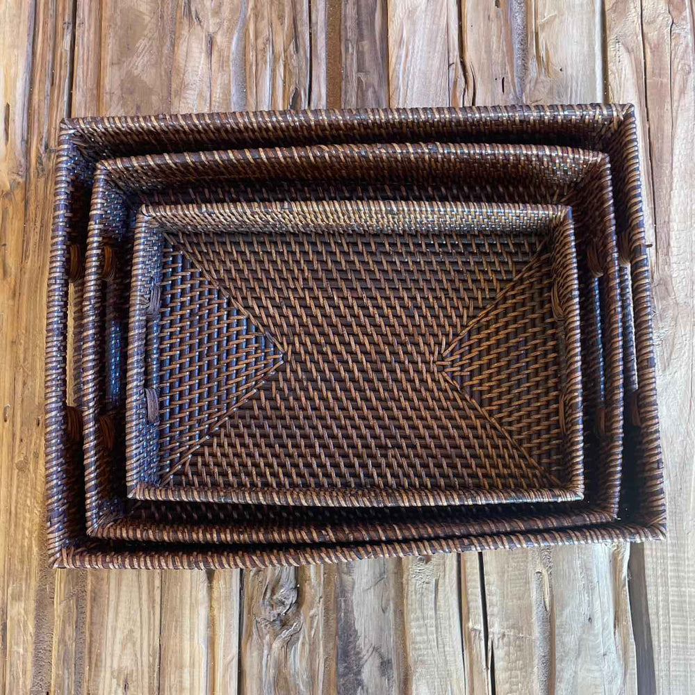 Bandeja alça embutida - Rattan Marrom Avermelhado