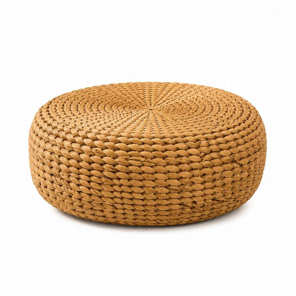 Puff Redondo Baixo em Fibra Natural