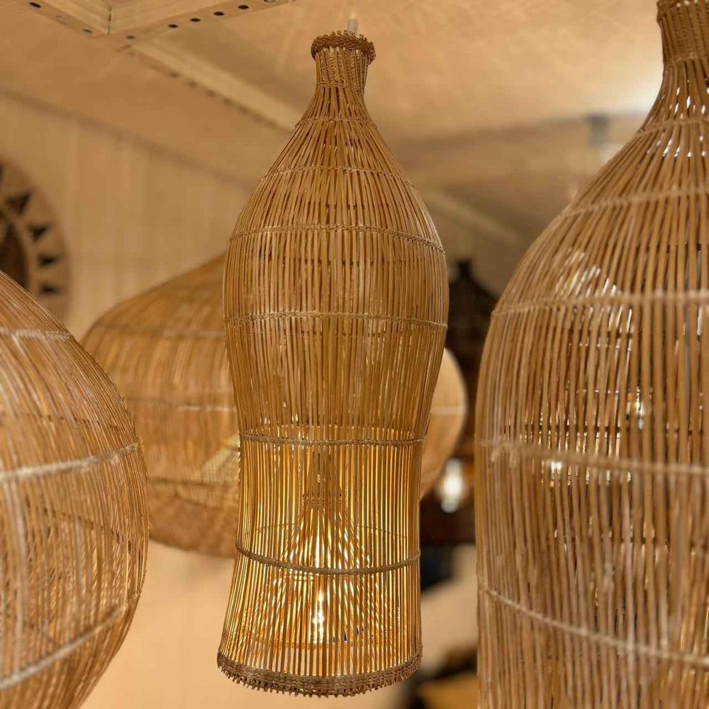 Luminária comprida Bambu Asiático Java Branco Patinado