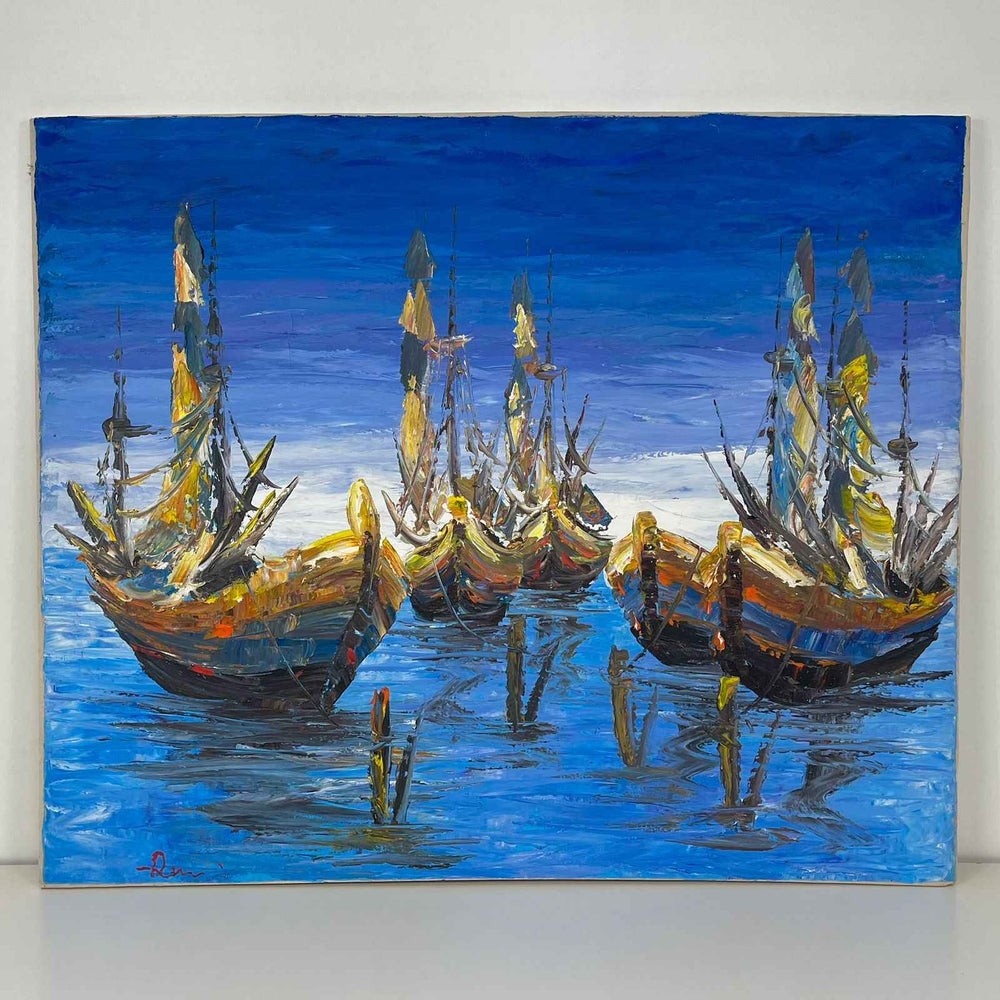 Quadro Balines Pintura em Tela - Naútico Azul 120x100 cm