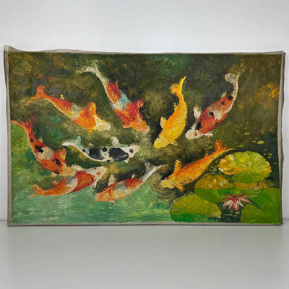 Quadro Balines Pintura em Tela - 9 Peixes 135x85 cm