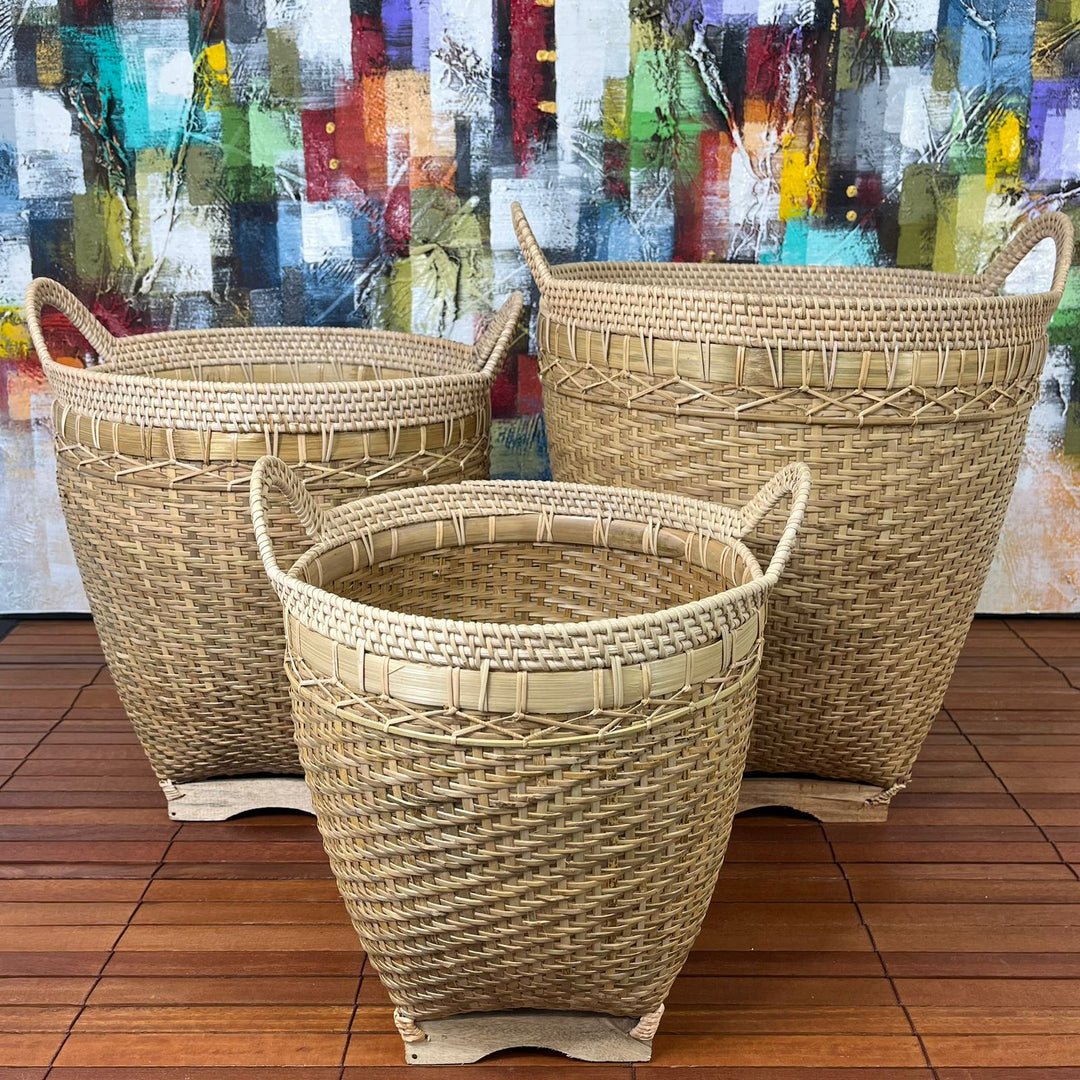 Cesta de Rattan com Bambu - Bege