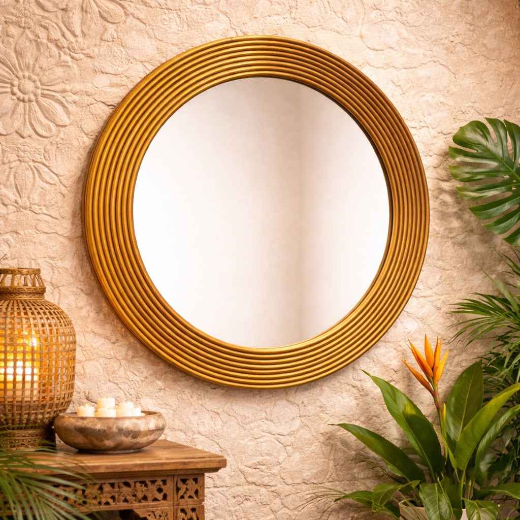 Espelho Circular em linhas de Rattan