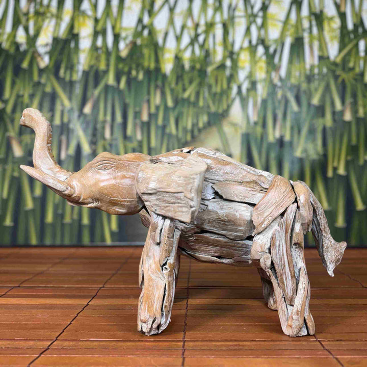 Elefante Lascas Esculpidas em Madeira Patinada