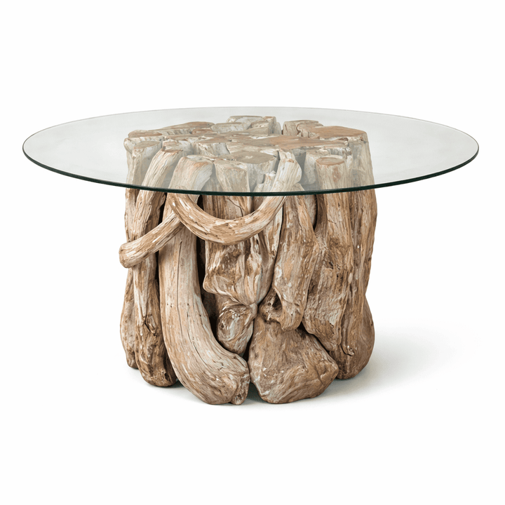 Mesa em Raízes de Teca com Tampo de Vidro