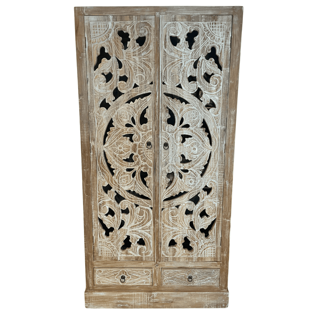 Armário Guarda Roupa Entalhado Patinado Branco