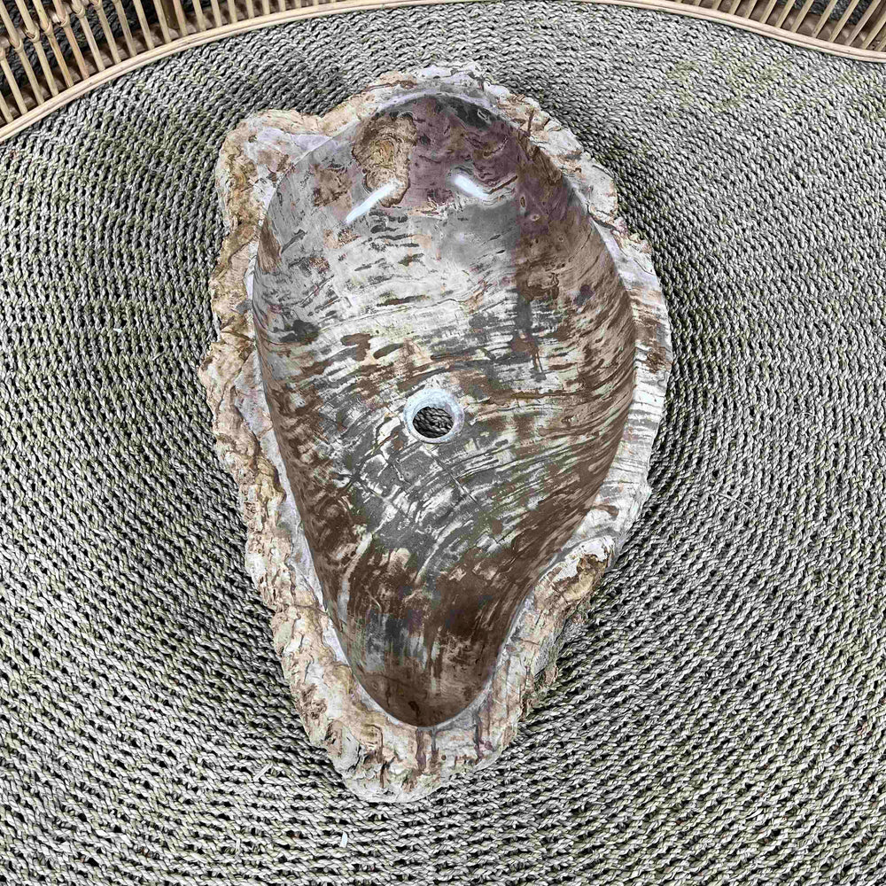 Cuba de Madeira Fossilizada 73x16x44 cm - IndoBali