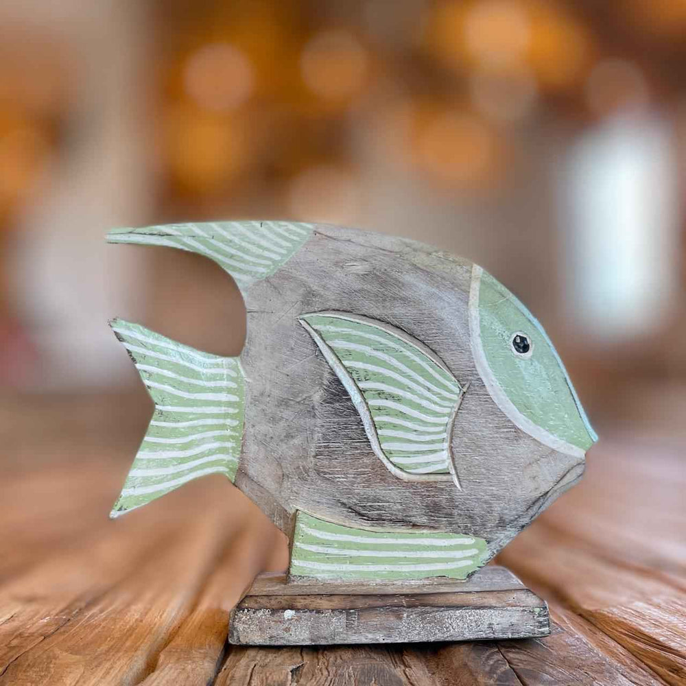 Peixe de Madeira com Base - Verde