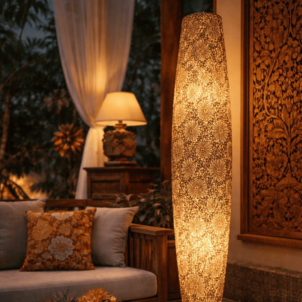 Luminária de Chão em Conchas Claras Incrustadas