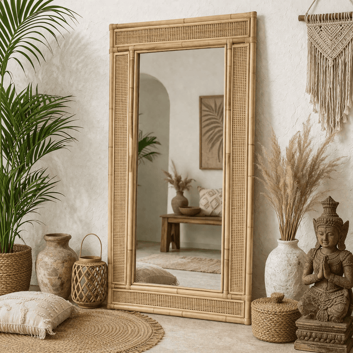 Espelho Rattan  Artesanal Retangular