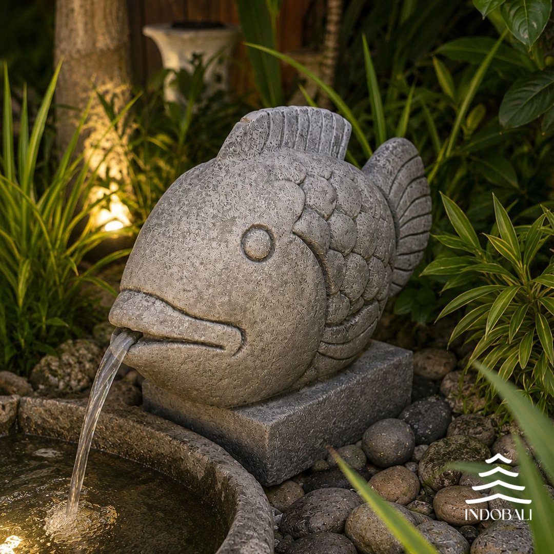 Fonte de Água em Concreto Peixe Cinza 52x40x23 cm