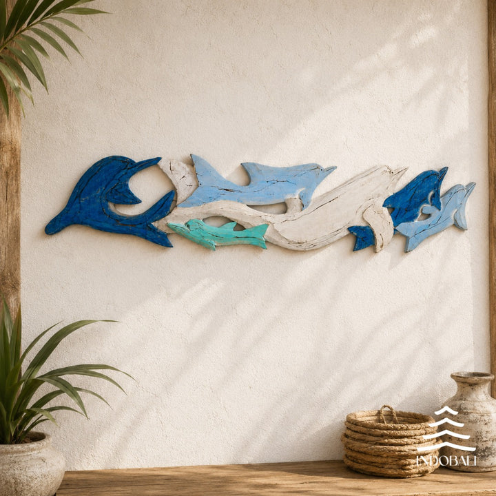Placa Família de Golfinhos -Tons de Azul