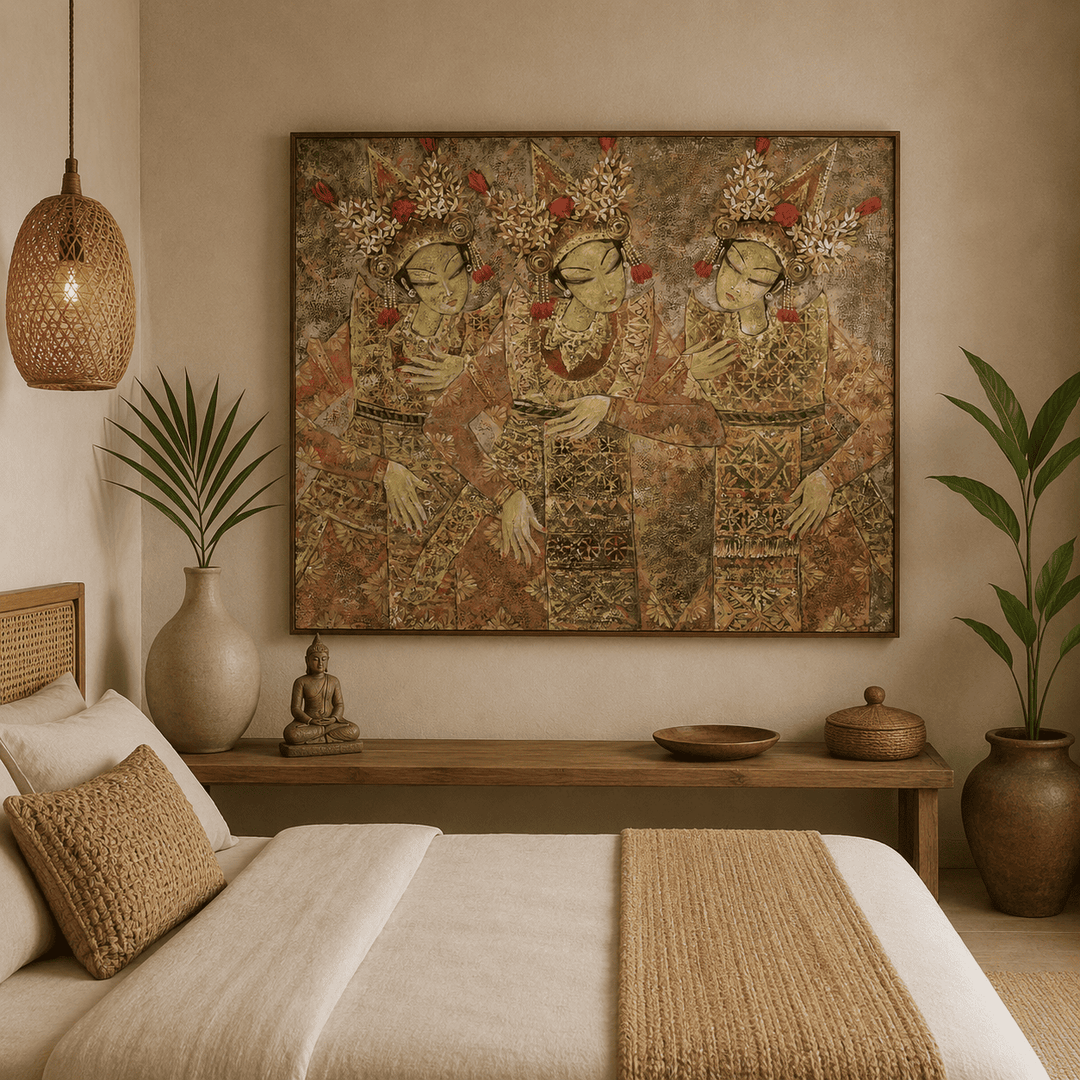 Quadro Balines Pintura em Tela - Asiáticas 120x100 cm
