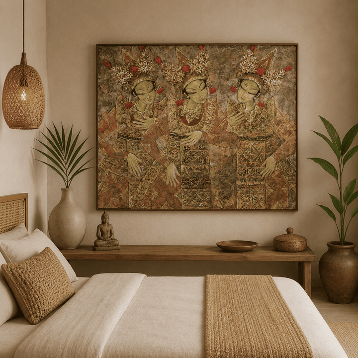 Quadro Balines Pintura em Tela - Asiáticas 120x100 cm