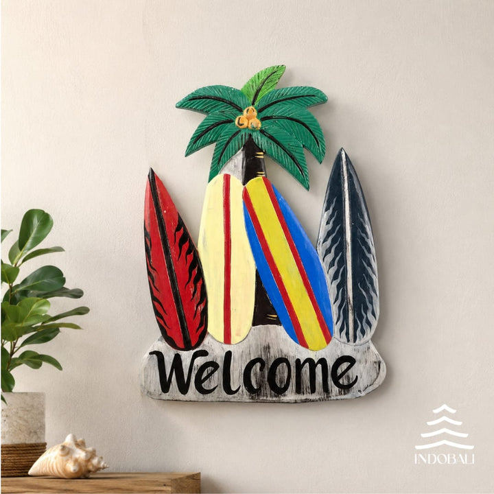 Quadro Welcome Preto Coqueiro - Madeira